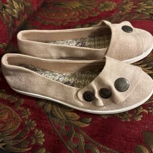 Blowfish Light Beige Canvas Slip-On Flats with Button Accents
